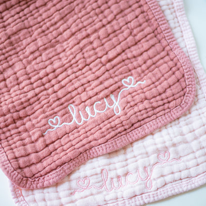 personalized baby burp cloth in pastel colors
