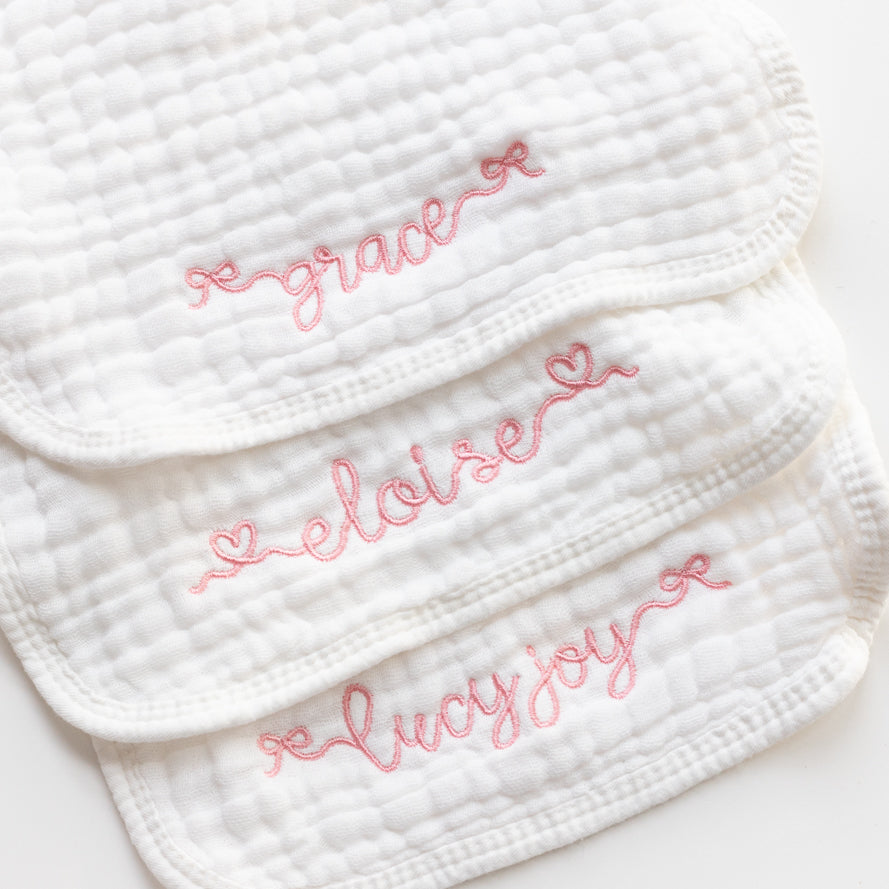 baby girl personalized burp cloth with bow embroidery