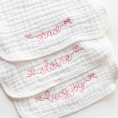 baby girl personalized burp cloth with bow embroidery