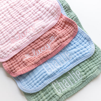 custom embroidered muslin burp cloths with baby name