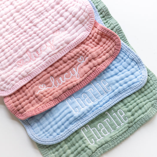 custom embroidered muslin burp cloths with baby name
